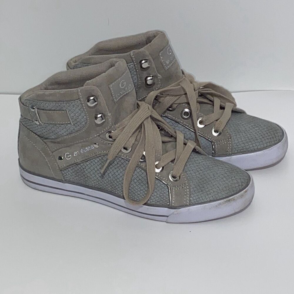 G by Guess Women's Gray Tan GGOPALL 12 Lace Up High‎ Top Sneakers Size 6.5M